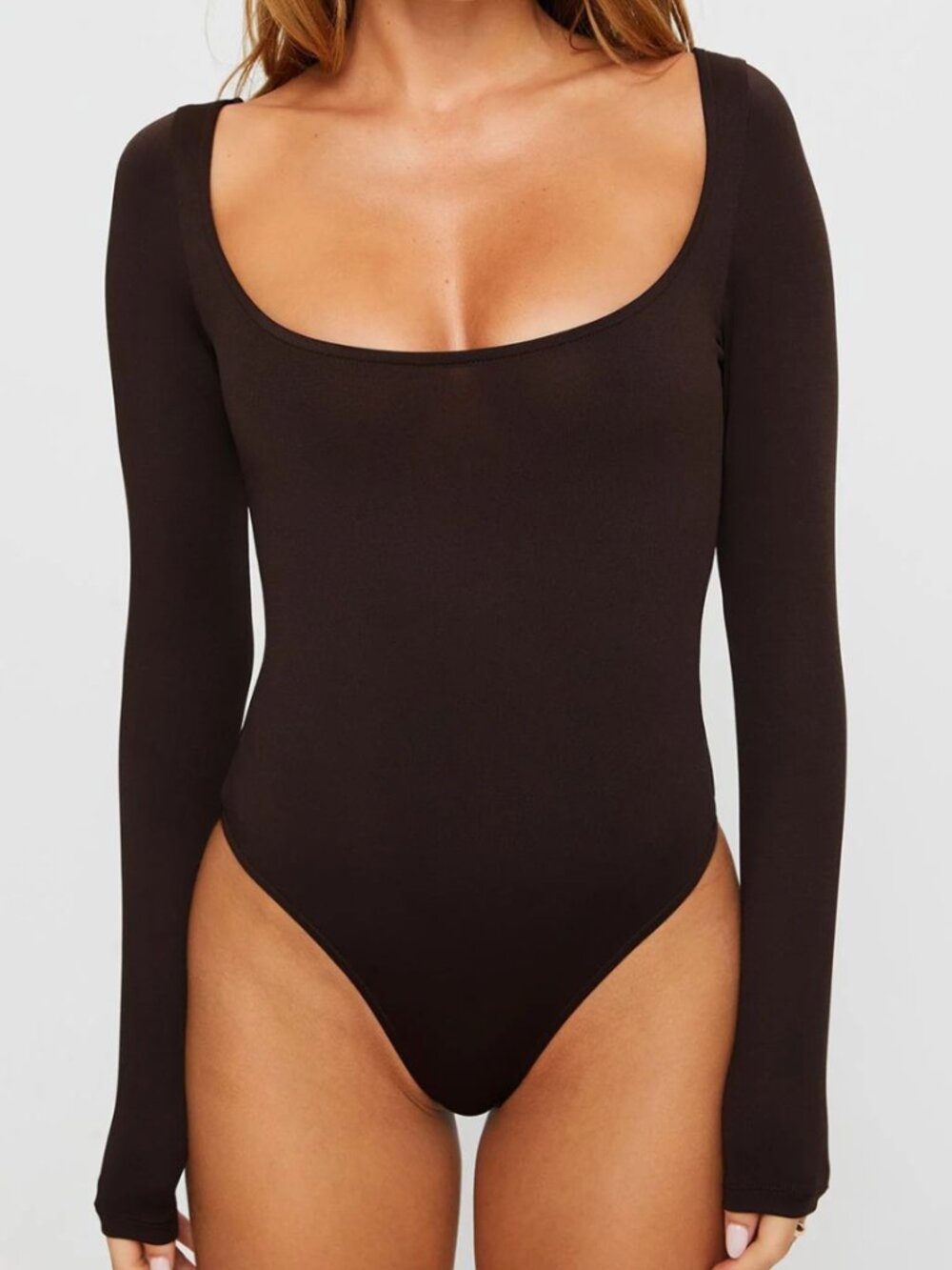 Princess Polly Women’s Ellery Bodysuit Brown Size 6 Square Neck Long Sleeve NEW